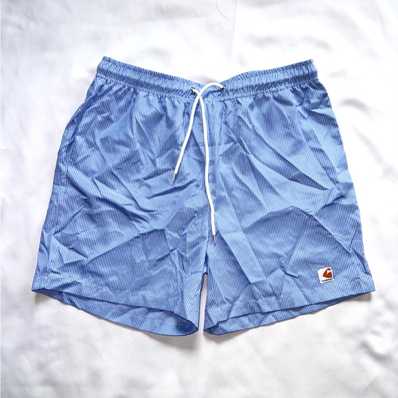 SHEIN Light Blue Pinstripe Swim Trunks - Picture 1 of 7